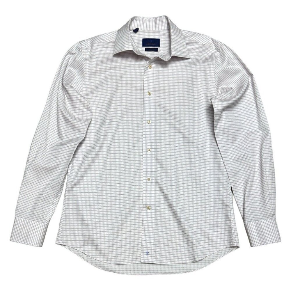 DAVID DONAHUE Luxury Non Iron Trim Fit Plaid Designer Business Dress Shirt